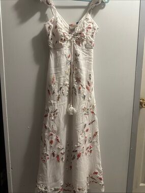 FARM Rio White Maxi Dress with Multicolor Floral Embroidery